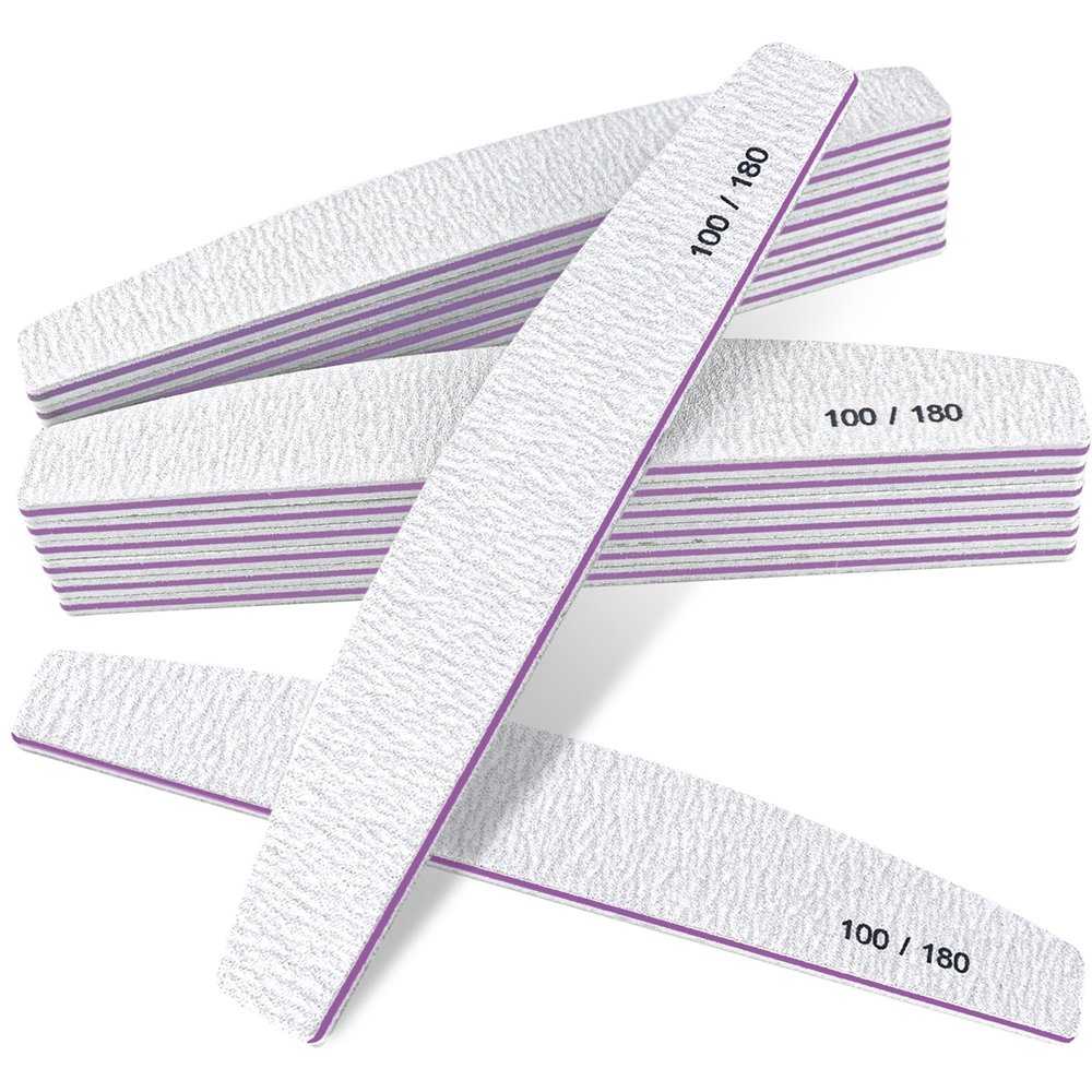 15Pcs Professional Nail Files, 100/180 Grit Double-Sided Buffer, Reusable Emery Boards for Natural/Acrylic Nails, Salon & Home Use (Grey)