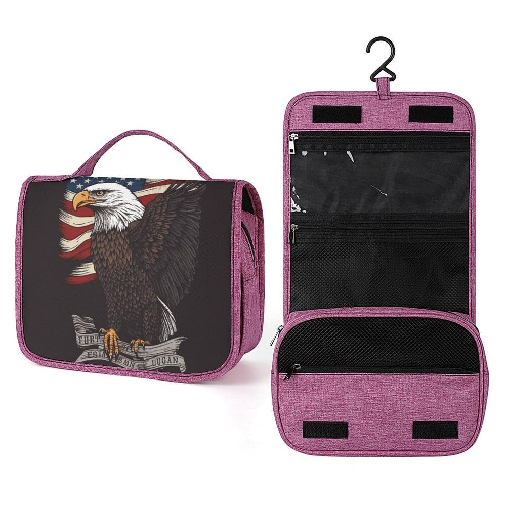 QMNALP Makeup Bag Travel Hanging Toiletry Bag for Women Mens Toiletry Bags for Women Personalized Waterproof Portable USA Patriotic Eagle Printed Cosmetic Bag