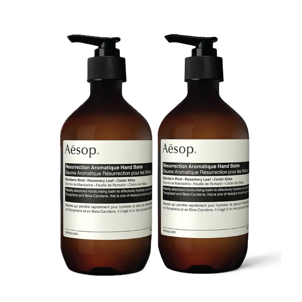 Aesop Resurrection Aromatique Hand Balm | Rich, Moisturizing Balm for Hands and Cuticles | Fragrant Botanicals and Skin-Softening Emollients | Vegan and Cruelty-Free | 16.9 oz (Pack of 2)