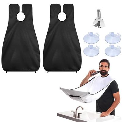 Beard Bib Beard Apron, 2PCS Men Beard Hair Catcher, Shaving & Trimming Non-Stick Beard Cape Grooming Cloth with Nose Hair Trimmer for Father's Day Men Him Boyfriend