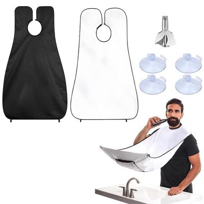 Beard Bib Beard Apron, 2PCS Men Beard Hair Catcher, Shaving & Trimming Non-Stick Beard Cape Grooming Cloth with Nose Hair Trimmer for Father's Day Men Him Boyfriend