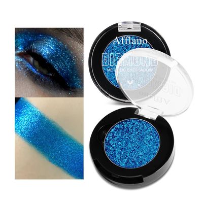Afflano Sparkly Blue Eyeshadow Single - Long-Lasting Creamy Metallic Blue Eyeshadow, Rich Pigment, One Swipe Coverage, 12H Wear No Fallout, for Women Day, Night Cosplay blue Glitter Eyes Makeup, Vegan