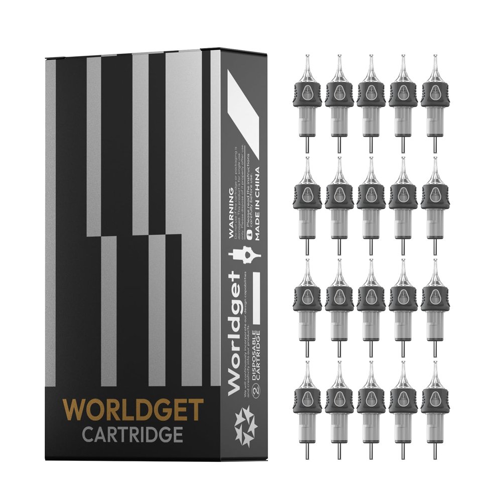 WORLDGET MIX6 Tattoo Cartridge Needles Mixed Size 20PCS, #10 / #12 3RL/RL/7RL/9RL/11RL, Finger Ledge, Leak-Proof, High-Precision for All Rotary Machines