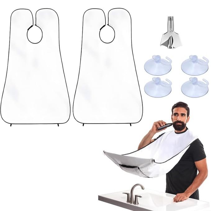 Beard Bib Beard Apron, 2PCS Men Beard Hair Catcher, Shaving & Trimming Non-Stick Beard Cape Grooming Cloth with Nose Hair Trimmer for Father's Day Men Him Boyfriend