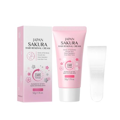 Sakura Hair Removal Cream with Spatula, Cherry Blossom Depilatory Cream for Underarms Legs Body Bikini Area, Gentle Formula Long Lasting Smoothness for Women and Men