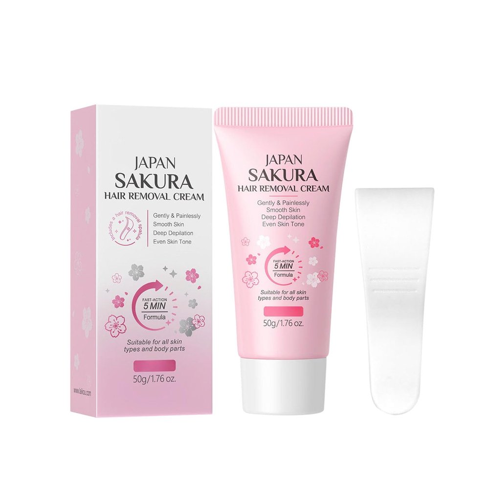 Sakura Hair Removal Cream with Spatula, Cherry Blossom Depilatory Cream for Underarms Legs Body Bikini Area, Gentle Formula Long Lasting Smoothness for Women and Men