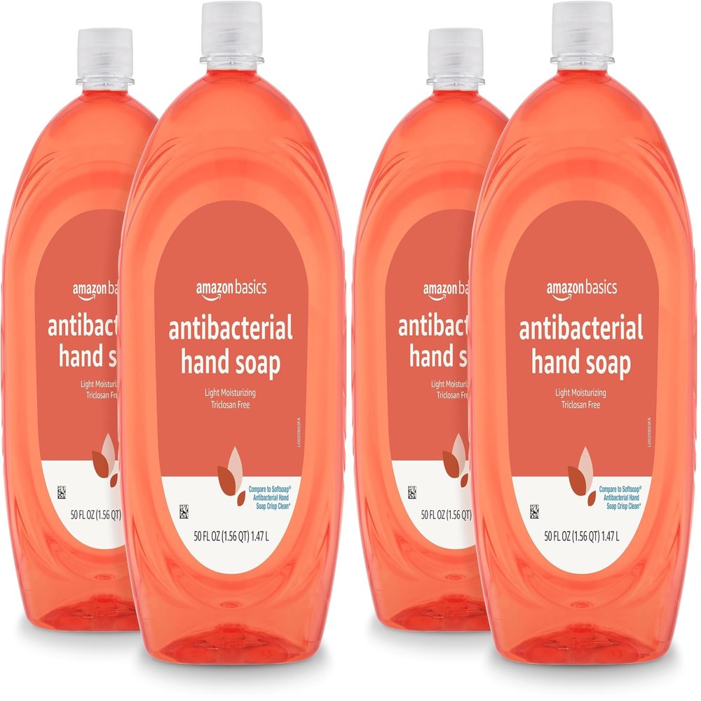Amazon Basics Antibacterial Liquid Hand Soap Refill, Light Moisturizing, Triclosan-Free, Citrus, 50 Fl Oz (Pack of 4) (Previously Solimo)