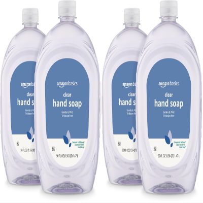 Amazon Basics Gentle & Mild Clear Liquid Hand Soap Refill, Triclosan-Free, 50 Fl Oz (Pack of 4) (Previously Solimo)