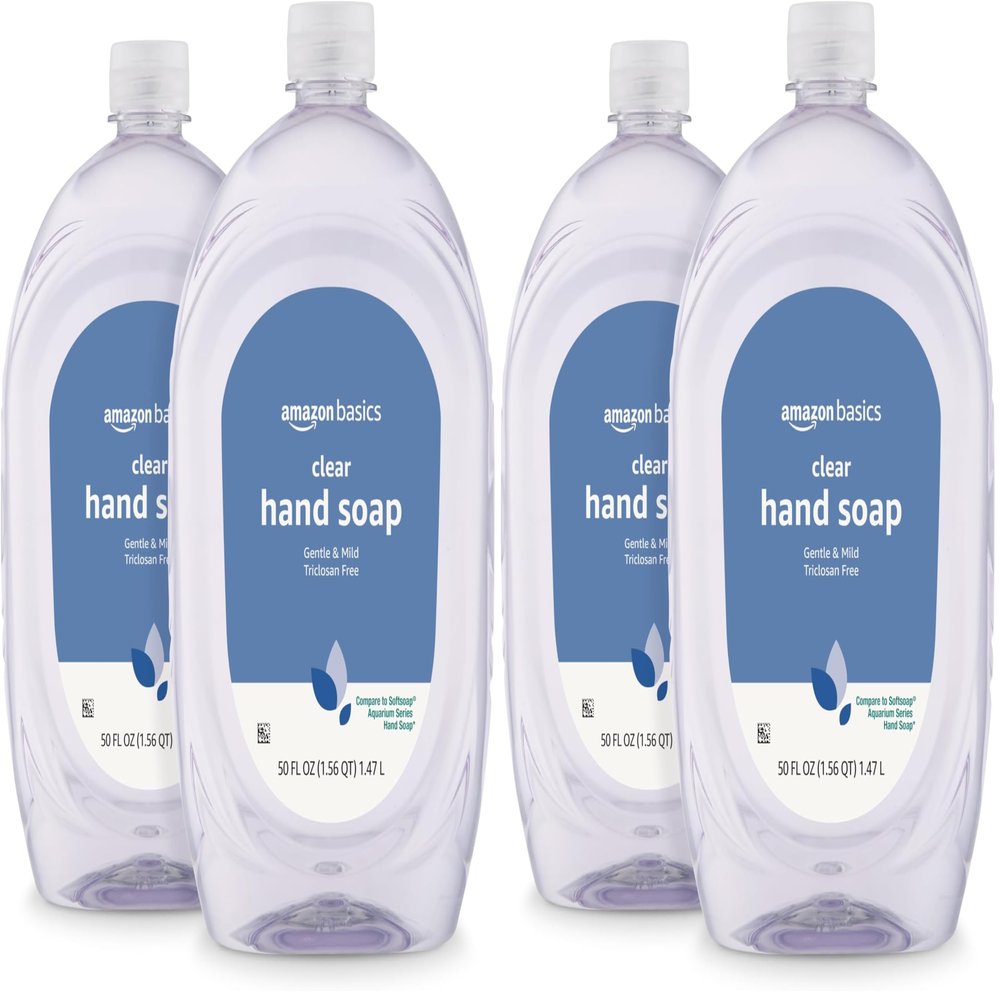 Amazon Basics Gentle & Mild Clear Liquid Hand Soap Refill, Triclosan-Free, 50 Fl Oz (Pack of 4) (Previously Solimo)