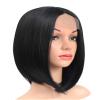 ORAVISTA Short Black Bob Wigs Human Hair Mixed Synthetic for Women, Straight Heat Resistant Fiber Hair, Middle Part Lightweight Wig for Daily Wear, Cosplay, and Parties view 3