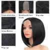 ORAVISTA Short Black Bob Wigs Human Hair Mixed Synthetic for Women, Straight Heat Resistant Fiber Hair, Middle Part Lightweight Wig for Daily Wear, Cosplay, and Parties view 4