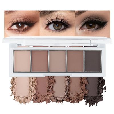 5 Colors Matte Eyeshadow Makeup Palette,Nude Dark Brown Taupe Black Natural Neutral Eye Shadow Palette,Long Lasting Waterproof Naturing-Looking Women Girls Eye Shadow