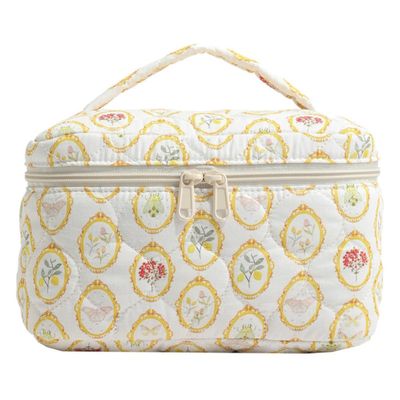 5sssallefaa Floral Makeup Bag,Floral Quilted Makeup Bag,Floral Cosmetic Bag,Pink Travel Makeup Bag,Rose Makeup Bag,Makeup Organizer Case,Floral Toiletry Bag