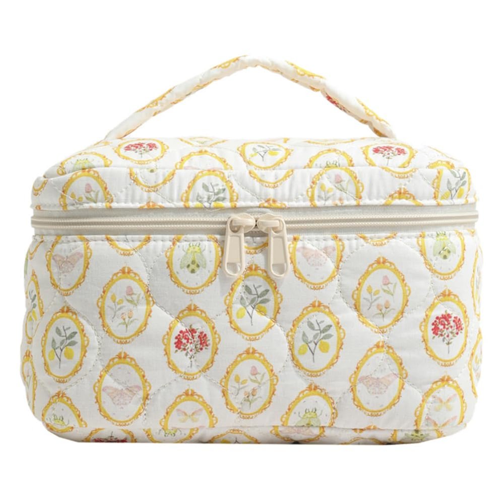 5sssallefaa Floral Makeup Bag,Floral Quilted Makeup Bag,Floral Cosmetic Bag,Pink Travel Makeup Bag,Rose Makeup Bag,Makeup Organizer Case,Floral Toiletry Bag