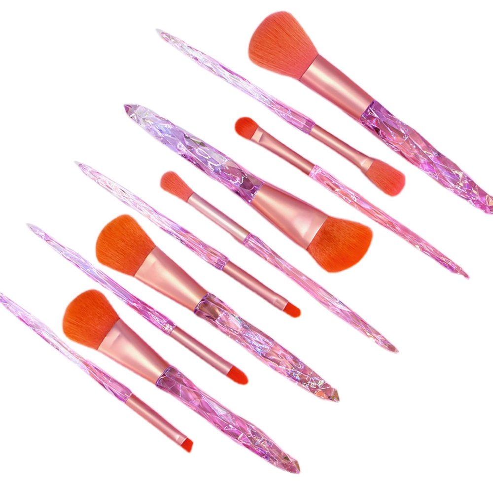 10Pcs Makeup Brushes,Premium Synthetic Foundation Powder Blush Blending Face Brush Kit, Shiny Crystal Blue Handle Makeup Brush Set for Woman (Pinkish Orange)