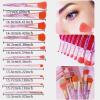 10Pcs Makeup Brushes,Premium Synthetic Foundation Powder Blush Blending Face Brush Kit, Shiny Crystal Blue Handle Makeup Brush Set for Woman (Pinkish Orange) view 3