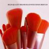 10Pcs Makeup Brushes,Premium Synthetic Foundation Powder Blush Blending Face Brush Kit, Shiny Crystal Blue Handle Makeup Brush Set for Woman (Pinkish Orange) view 4