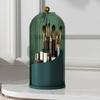 5sssallefaa Makeup Brush Holder Organizer with Lid 360 Rotating Makeup Organizer Countertop Dustproof Cosmetics Organizer for Vanity Bathroom, Transparent (All Green) view 2