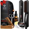 Beard Straightener for Men  5-Temp Heated Brush with Anti-Scald Tech  Grooming Kit with Sandalwood Comb, Balm, Oil & Scissors  Gifts for Fathers Day, Anniversary & Birthdays view 1
