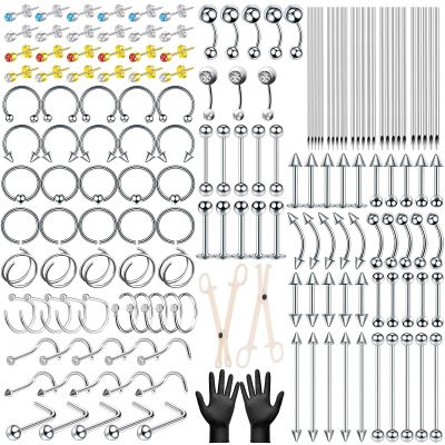 186PCS Body Septum Piercing Kit with 14G/16G/18G/20G Piercing Needles Piercing Jewelry and Tools for Ear Nose Belly Button Nipple Lip Cartilage Eyebrow Tongue Navel Piercing Kit for All Piercings
