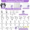 186PCS Body Septum Piercing Kit with 14G/16G/18G/20G Piercing Needles Piercing Jewelry and Tools for Ear Nose Belly Button Nipple Lip Cartilage Eyebrow Tongue Navel Piercing Kit for All Piercings view 2