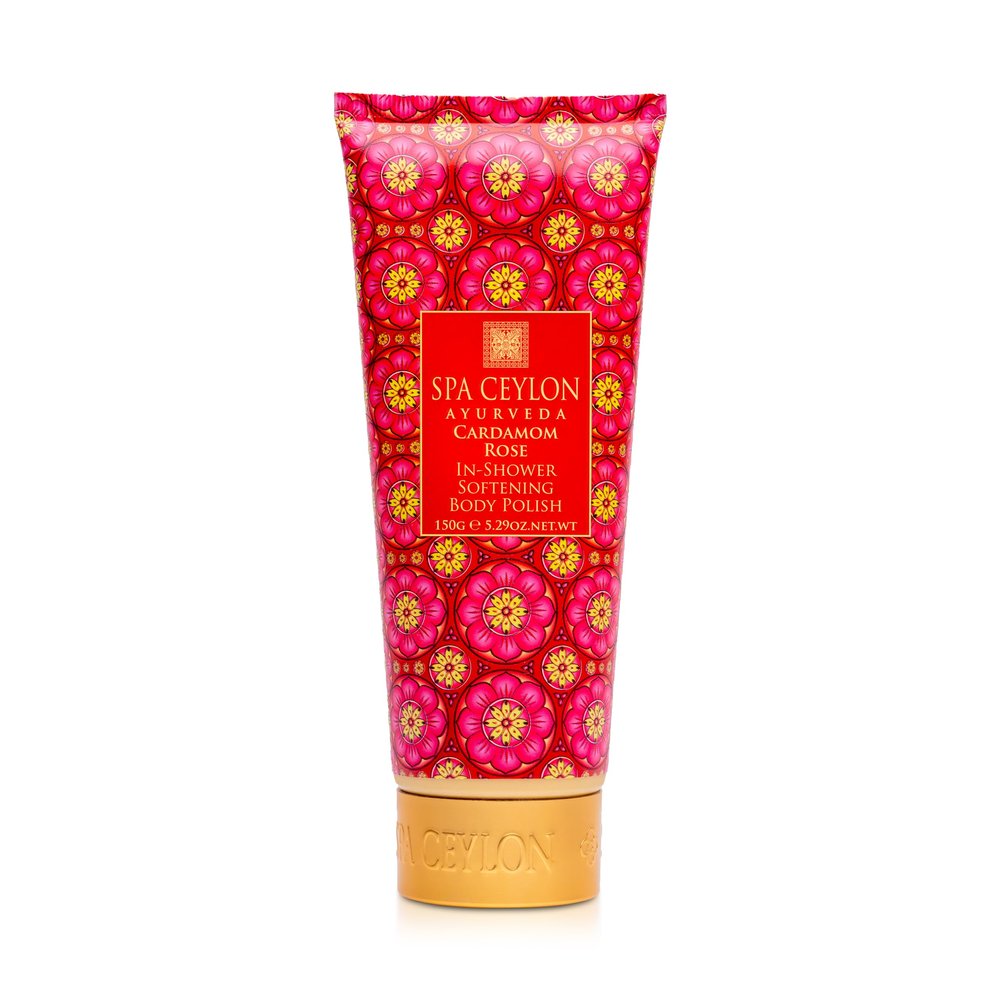 SPA CEYLON Cardamom Rose In-Shower Softening Body Polish | Full-Body Exfoliating Scrub & Nourishing Cleanser, Clean Beauty | Polish Your Skin to Perfection | 150g