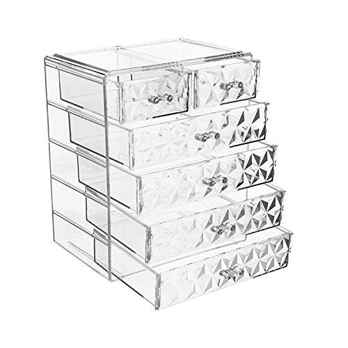 5sssallefaa Bathroom countertop Dressing Table Makeup Storage Makeup Organizer Acrylic Jewelry and Cosmetic Storage Makeup Organizer Set 4 Large Drawer Acrylic 9.4"x6.3"x11.4"