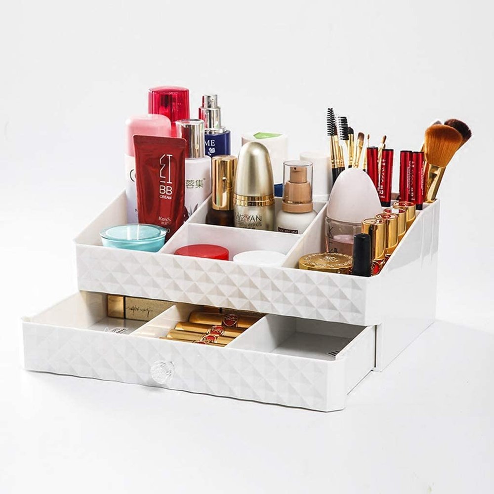 5sssallefaa White Beauty Multifunction Makeup Jewelry Organizer Cosmetic Accessories Cosmetic Storage Box - 11.8 X 7.5 X 4.7 Inches Fengong