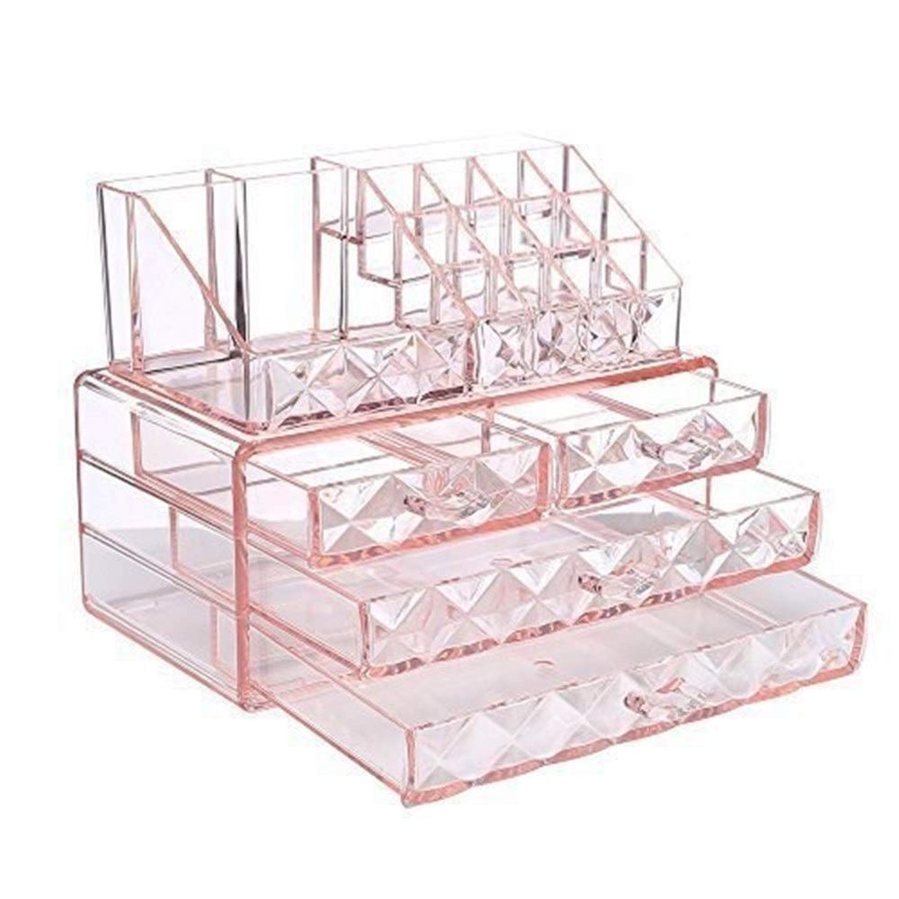 5sssallefaa Bathroom countertop Dressing Table Makeup Storage Makeup Organizer Drawers and Jewelry Display Box Cosmetic Storage Acrylic Pink
