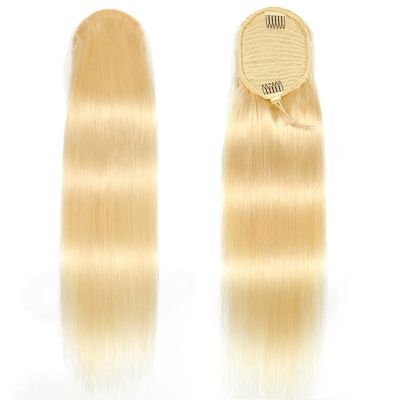 Straight Ponytail Extensions, Drawstring Ponytail Human Hair Wrap Around Extensions for Women Natural Color(#613,20in(50cm))