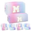 2-Pack Quilted Makeup Bag Set  Cute Cosmetic Pouch for Travel, Toiletries, Purse & Organizer  Large Small Zipper Makeup Bags, Personalized Initial Gift for Women, Teens, Girls, Pink M view 1