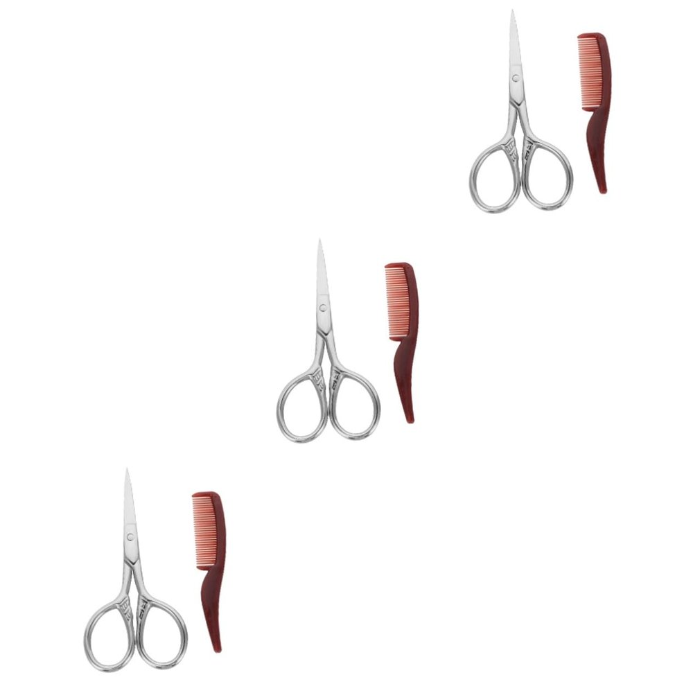 FOMIYES 6sets Beard Scissors with Comb Storage Bag Trimming Scissors for Facial Hair Nose Eyebrows Ear Hair Grooming