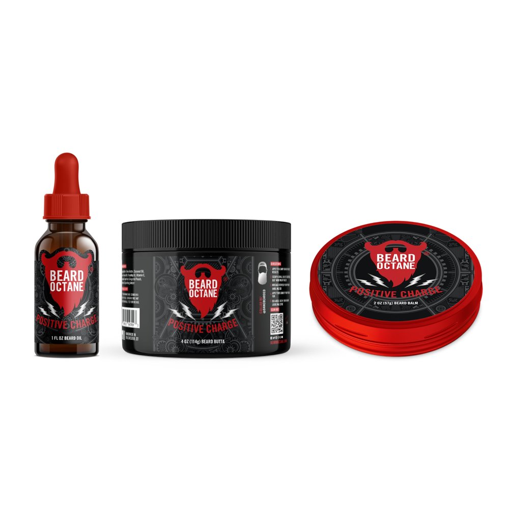 Beard Octane Soften & Style Beard Kit - Beard Oil, Balm & Butter - Natural Beard Care with Jojoba, Argan & Shea (KIT, Positive Charge - Sugared Grapefruit, Gingered Peach & Seltzer)
