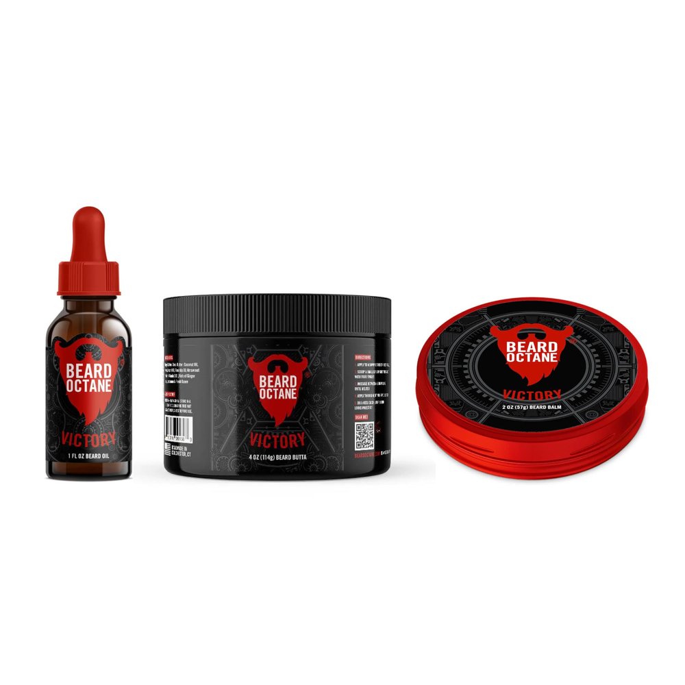 Beard Octane Soften & Style Beard Kit - Beard Oil, Balm & Butter - Natural Beard Care with Jojoba, Argan & Shea (KIT, Victory - Ginger Yuzu, Labdanum & Fresh Ozone)