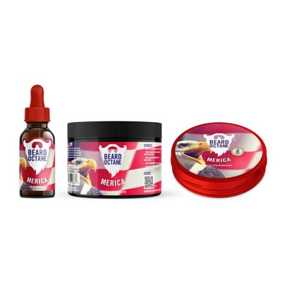Beard Octane Soften & Style Beard Kit - Beard Oil, Balm & Butter - Natural Beard Care with Jojoba, Argan & Shea (KIT, Merica - Cedar, Leather, Apples & Musk)