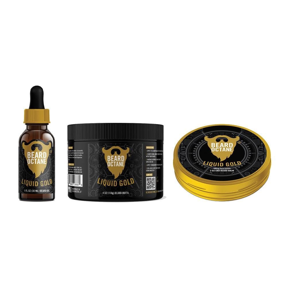 Beard Octane Soften & Style Beard Kit - Beard Oil, Balm & Butter - Natural Beard Care with Jojoba, Argan & Shea (KIT, Liquid Gold - Frankincense & Oud)