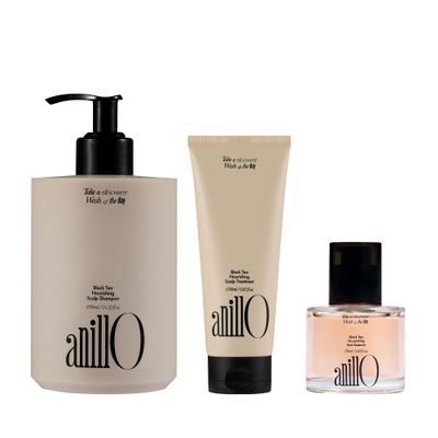 ANILLO Black Tea Scalp & Hair Care Set  Vegan Shampoo, Hair Mask & Essence  Strengthens Scalp Barrier with Amino Acids, Paraben & Sulfate-Free