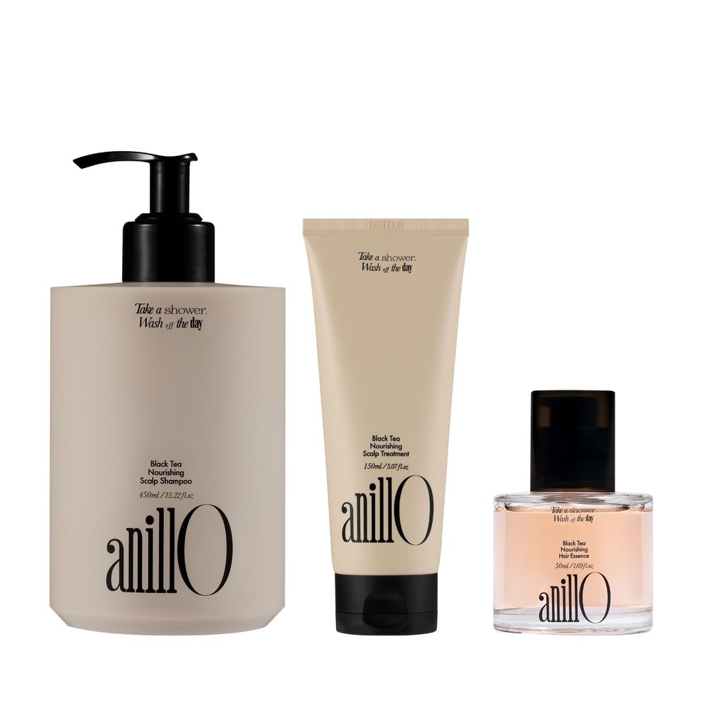 ANILLO Black Tea Scalp & Hair Care Set  Vegan Shampoo, Hair Mask & Essence  Strengthens Scalp Barrier with Amino Acids, Paraben & Sulfate-Free