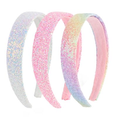 Uintoon Girls Headbands, 3PCS Headbands for Girls Women Glitter Pink Rainbow White Headband Sparkly Sequin Headband Hair Accessories