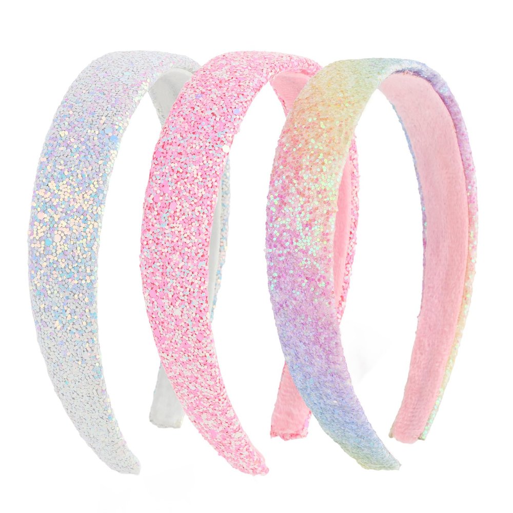 Uintoon Girls Headbands, 3PCS Headbands for Girls Women Glitter Pink Rainbow White Headband Sparkly Sequin Headband Hair Accessories