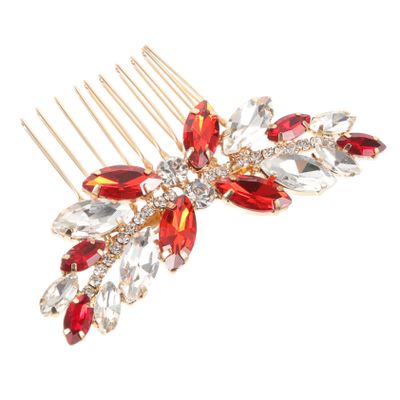 BIUDECO Red Bridal Hair Accessory Set Rhinestone Hair Clips for Brides for Women