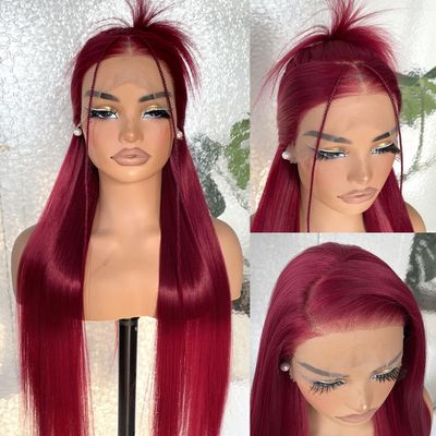 BlackSwern 13x6 HD Glueless Lace Frontal Wigs Pre-Plucked, 200 Density Ginger Similar Human Hair Synthetic Long Straight Lace Front Wig Ready to Wear, 26inch #BUG