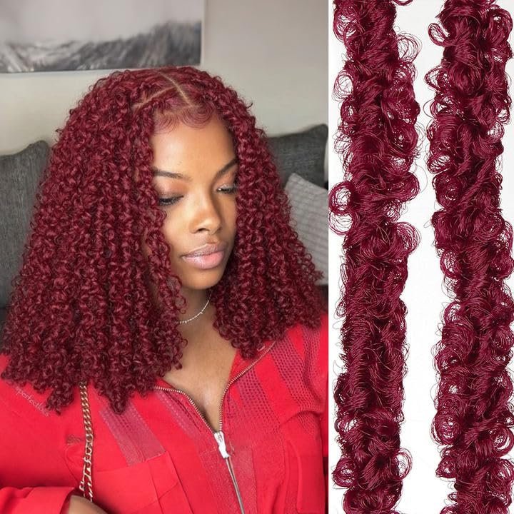 12 Inch Distressed Butterfly Locs Crochet Hair, 8 Packs Pre Looped Thick Distressed Locs Crochet Hair Long Maroon Red Butterfly Jumbo Loc Light Weight Soft Faux Locs(12Inch - 8Pack, BUG)
