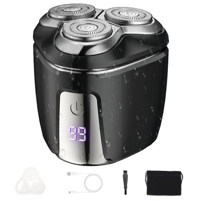 Electric Head Hair Shaver for Men-Mini Electric Razor Portable Rotary Shaver Rechargeable Wet/Dry & Bald Head Grooming Kit with Led Display Magnetic Mini Razor for Travel Black