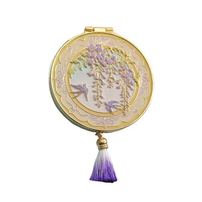 zaoalife Flower Design Compact Mirror, Chinese Style Metal Makeup Mirror Handheld Mirror Folding Portable Cosmetic Mirror
