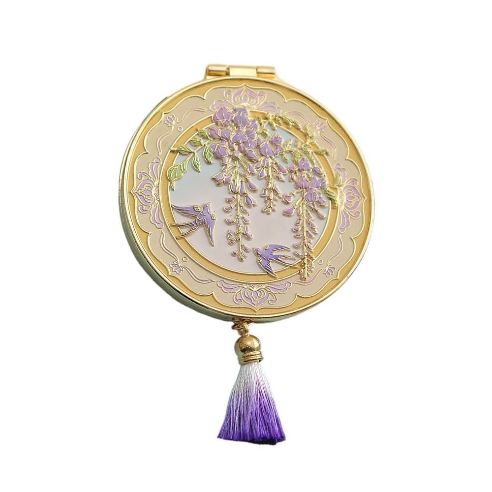 zaoalife Flower Design Compact Mirror, Chinese Style Metal Makeup Mirror Handheld Mirror Folding Portable Cosmetic Mirror