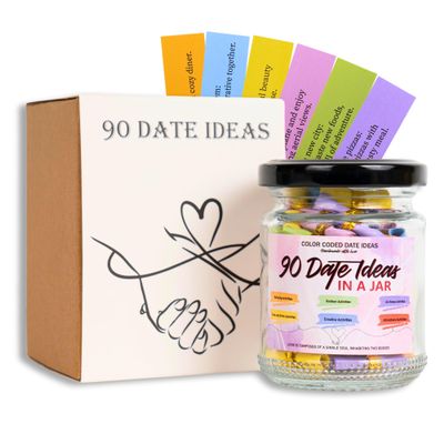 90 Date Ideas In A Jar Date Night Ideas Color Coded Date Ideas Budget-friendly Date Jar Wedding/Anniversary/Bridal Shower/Newlyweds Gifts for Couples, Him, Her, Boyfriend, Girlfriend, Gag Gifts Funny