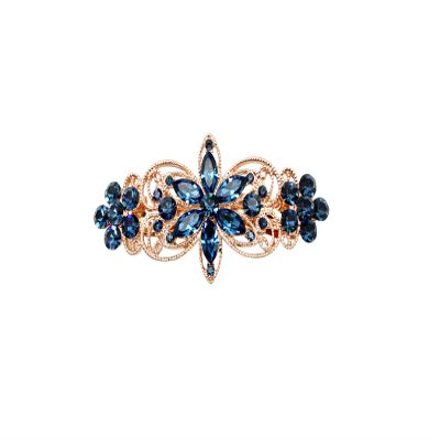 Faship Gorgeous Navy Blue Rhinestone Crystal Flora Hair Barrette Clip