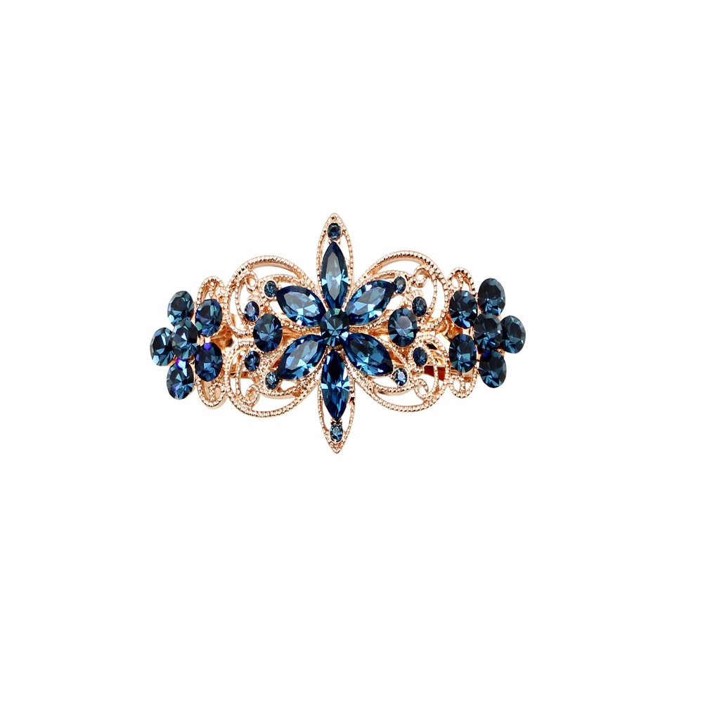 Faship Gorgeous Navy Blue Rhinestone Crystal Flora Hair Barrette Clip