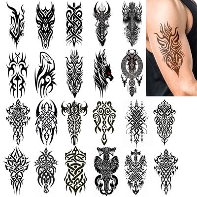 10 Sheets Viking Temporary Tattoos for Adults Men Women, 12 Sheets Large Tribal Cletic Totem Fake Tattoos for Arm Leg Chest